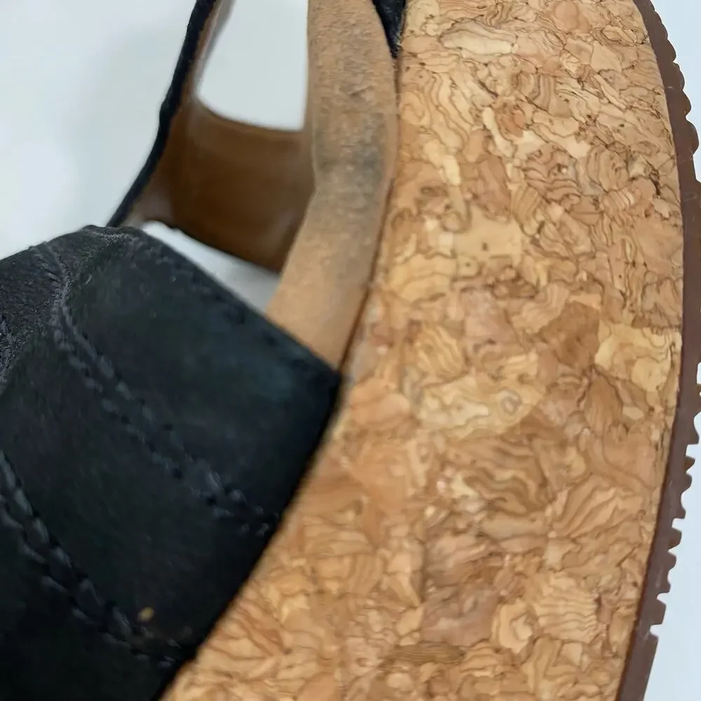 Clarks Annadel Orchid Wedge Sandals Cork Studded Heeled Black Suede 9M
